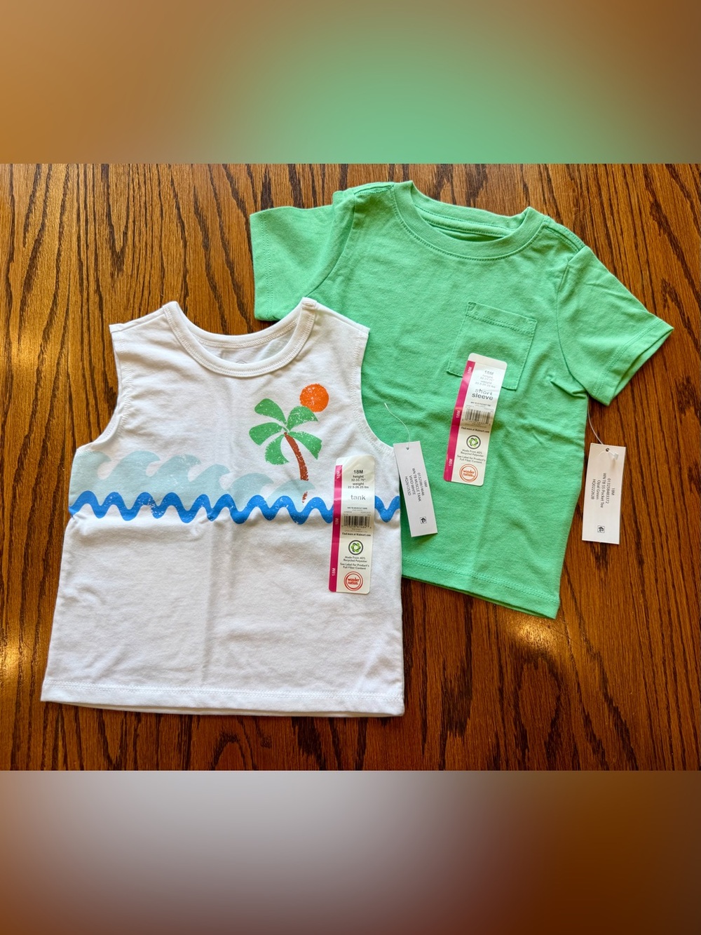 Wonder Nation Boys 18m 2 Piece Short Sleeve Tee & Tank Set - Green & White NWT